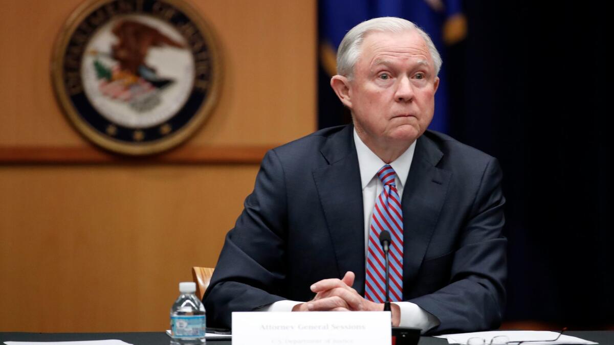 Attorney General Jeff Sessions on April 18 at the Justice Department in Washington.