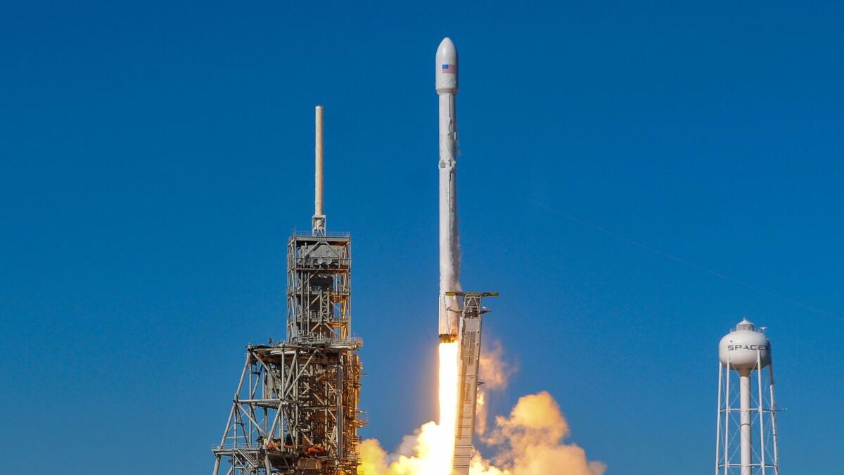 A SpaceX Falcon 9 rocket carrying a Koreasat 5A communications satellite lifts off from Kennedy Space Center in Cape Canaveral, Fla., Monday, Oct. 30, 2017. SpaceX said a rocket engine suffered a test failure at its facility in Texas over the weekend.