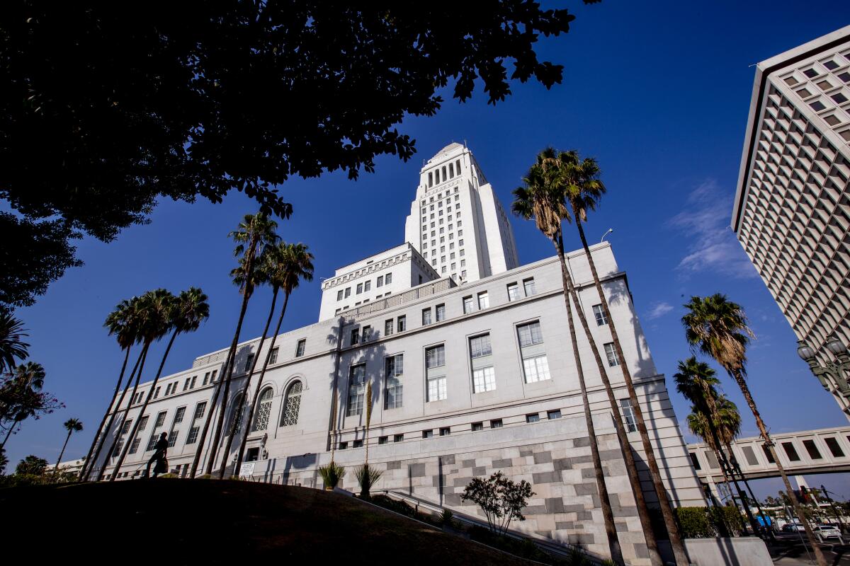 Los Angeles, CA - October 10: A view of Los Angeles City Hall Monday, Oct. 10, 2022. (Allen J. Schaben / Los Angeles Times)