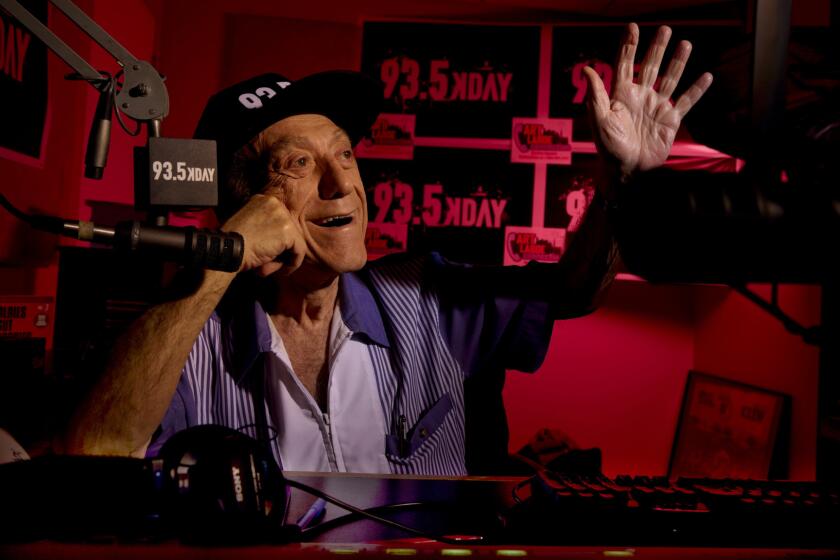 June 1, 2015: Art Laboe gets ready for his new call-in dedication radio show in the KDAY studios in Palm Springs.