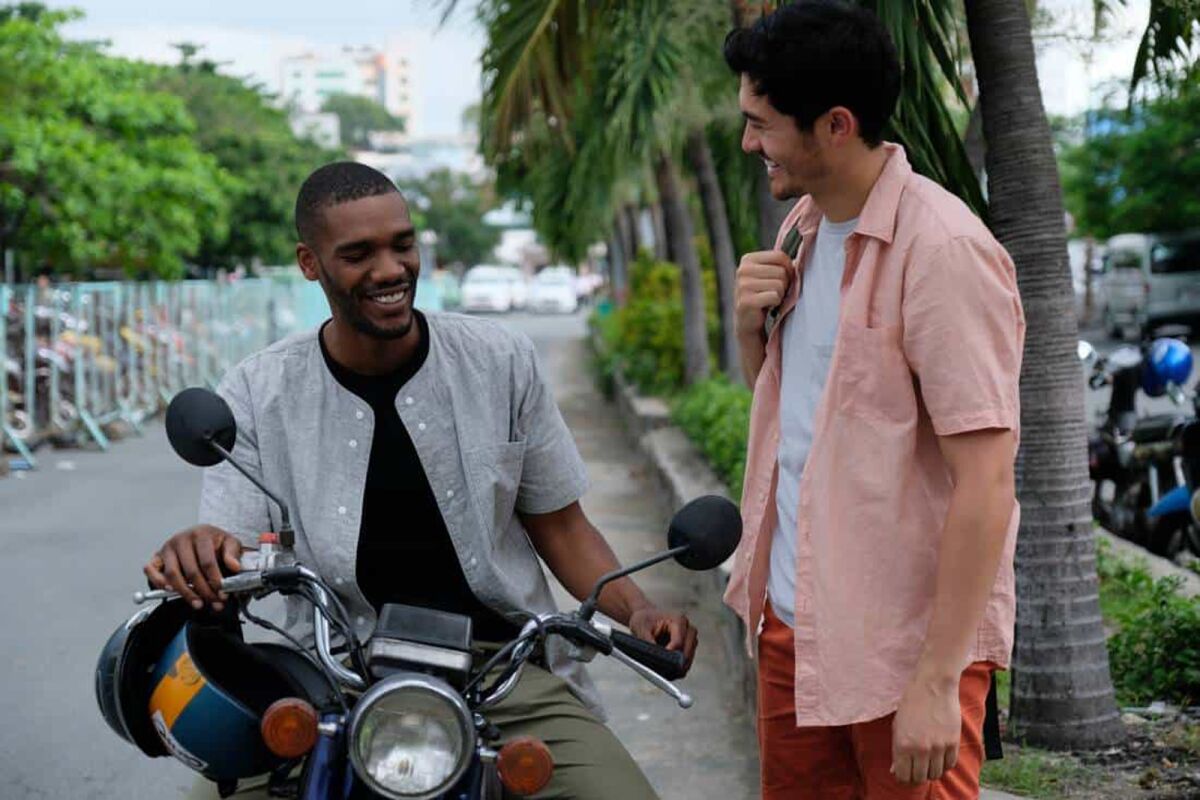 Parker Sawyer and Henry Golding set off for a ride in "Monsoon."