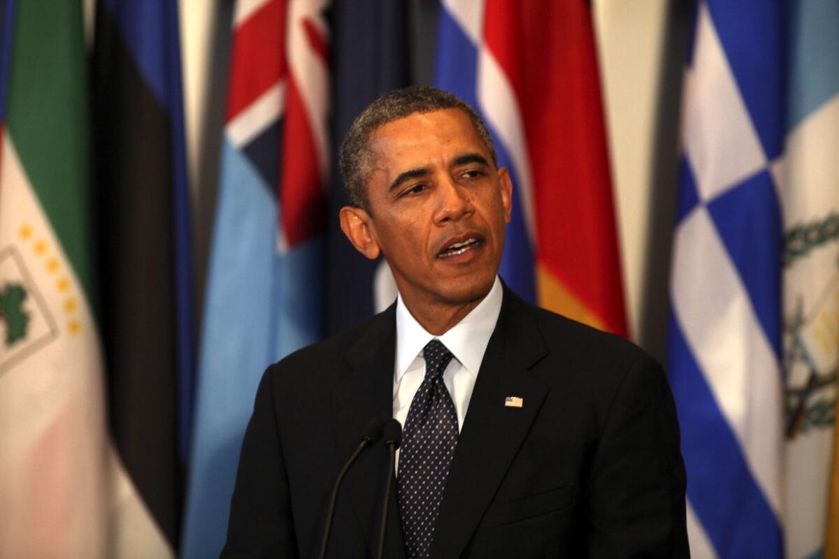President Obama addresses the Head of State luncheon at the General Debate during the 68th Session of the United Nations General Assembly in New York City.