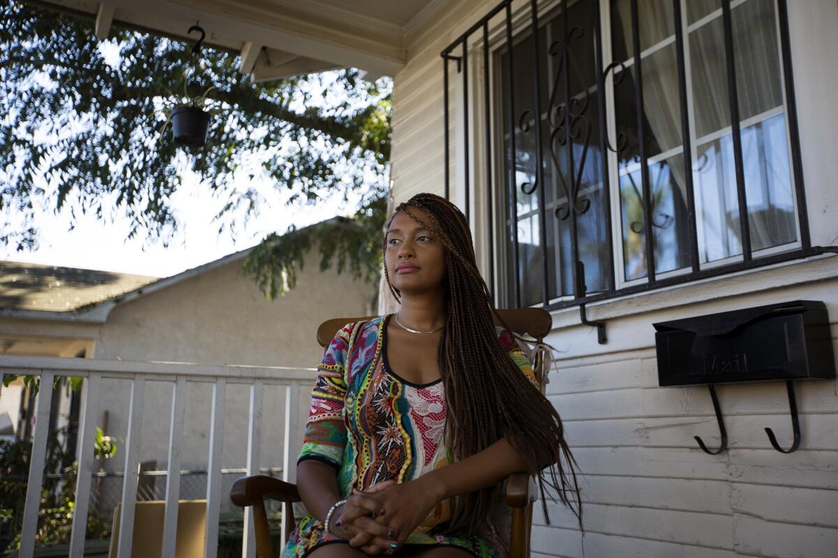 Kumi James, who was the recipient of a healthcare grant from the women's center for creative work, at her home in Los Angeles.