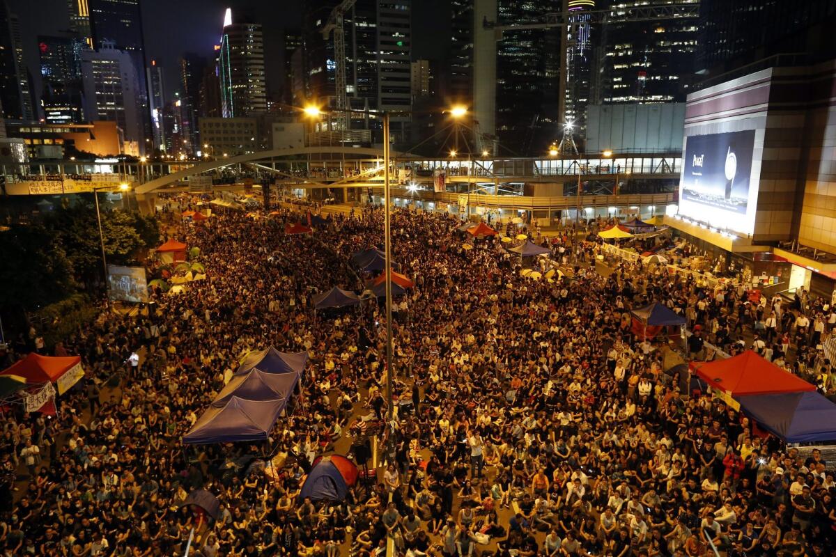 Pro-democracy protesters attend a rally during the mass civil disobedience campaign Occupy Central in Admiralty, Hong Kong, China, on Friday.
