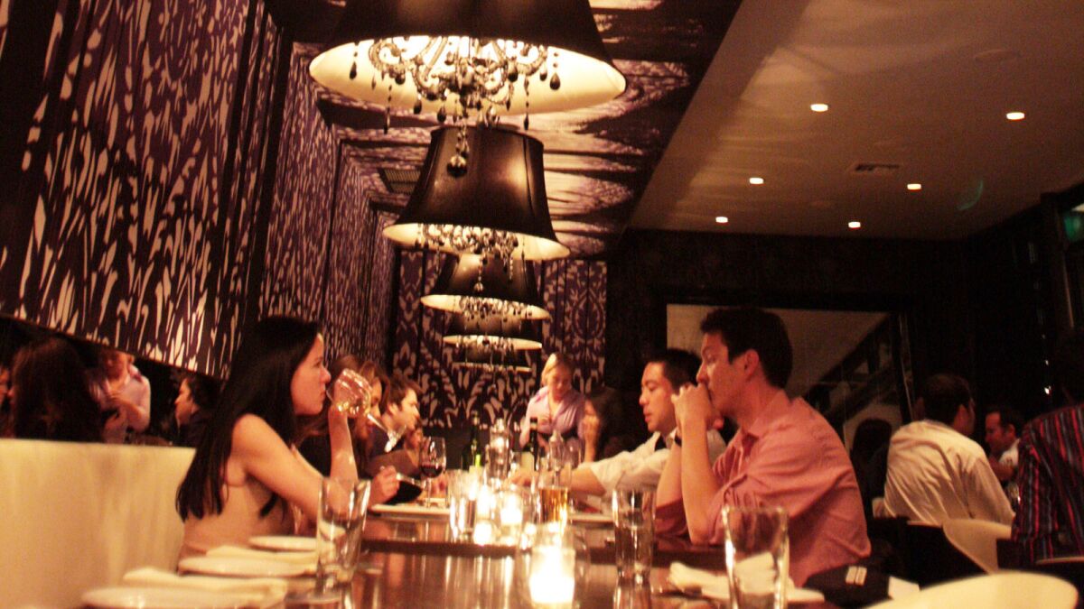 The Bistro Room above the booths of the STK steakhouse in West Hollywood is shown.