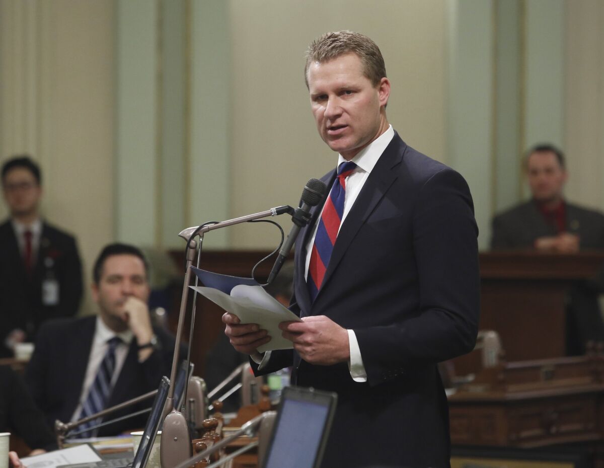 Assembly Minority Leader Chad Mayes (R-Yucca Valley) speaks in the Capitol on Jan. 11, 2016.