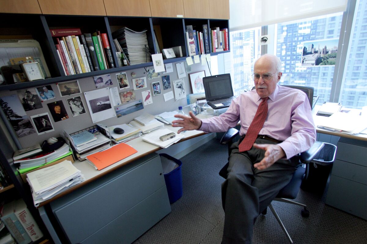 Author Roger Angell at his office at the New Yorker magazine in 2006.