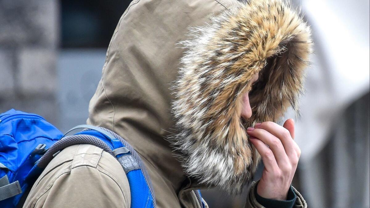 A person shivers during a cold snap in Lille, France. Researchers have found that exercise and exposure to cold prompt the body to release the same fat molecule into the bloodstream.