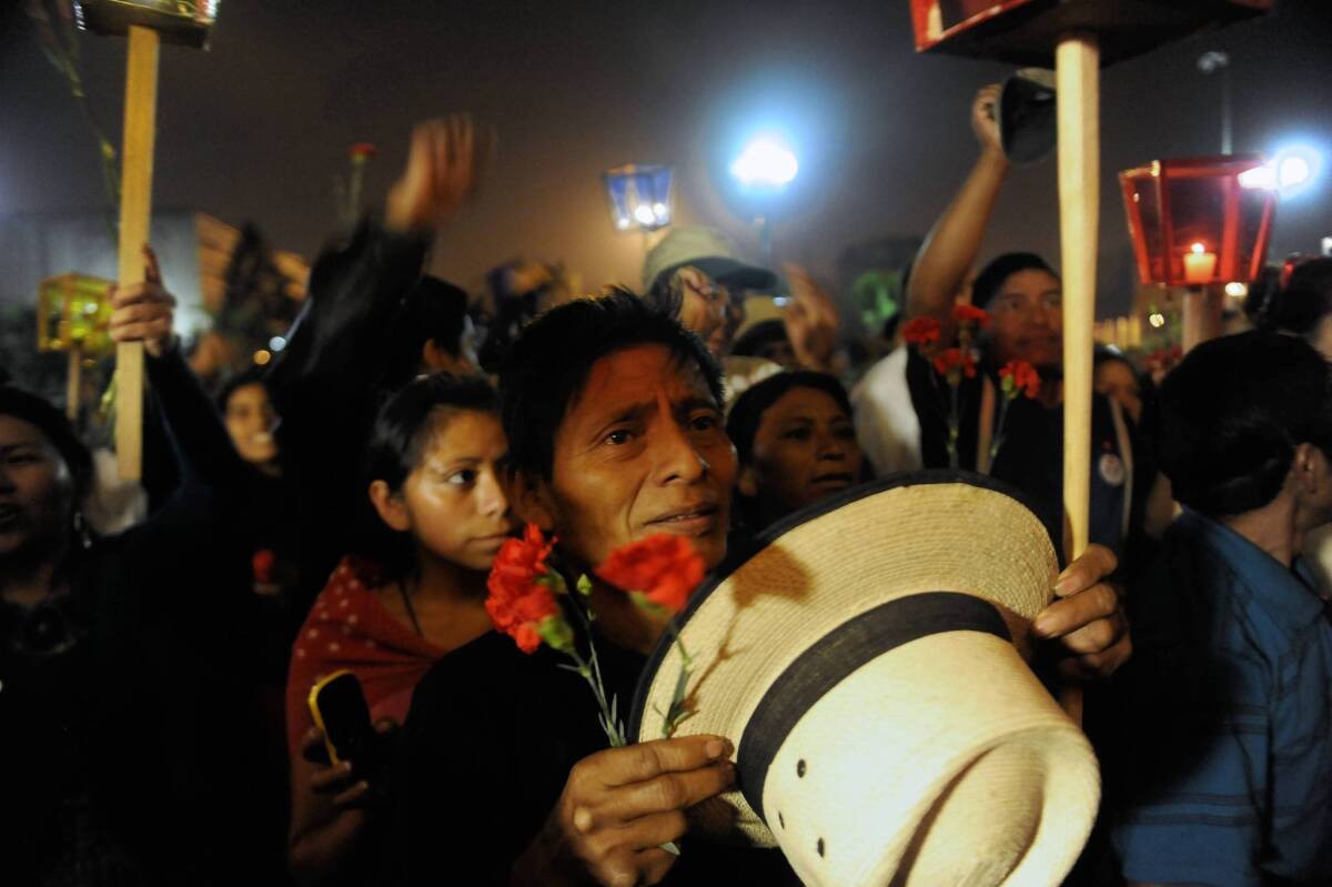 Ixil Maya protest in Guatemala City after a judge announced that she was annuling the case against former dictator Gen. Efrain Rios Montt.