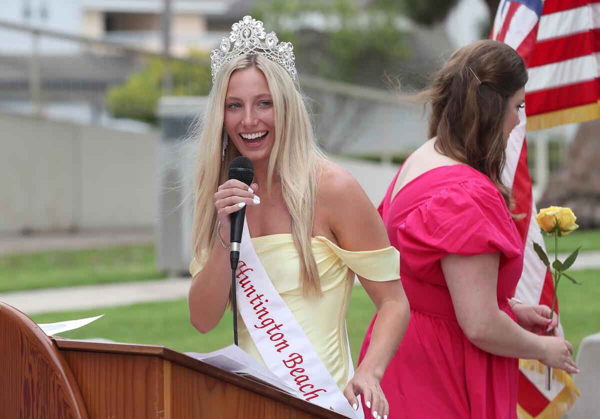 Miss Huntington Beach 2025 Nicole Vogt happily tells the story of how she chose the "Mellow Yellow" rose.