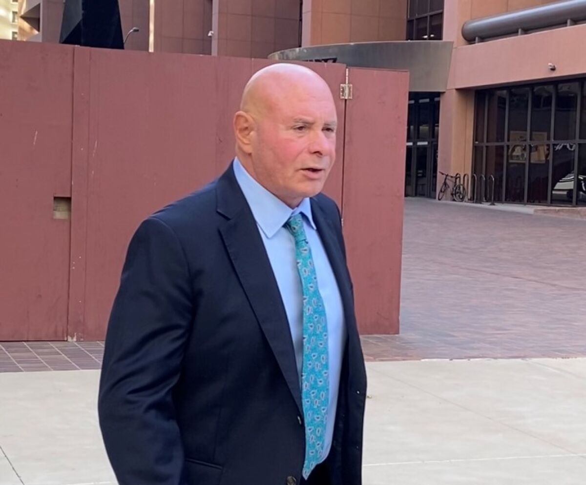 Jeweler Leo Hamel, 65, leaves San Diego federal court Friday morning after being sentenced to home confinement and probation.