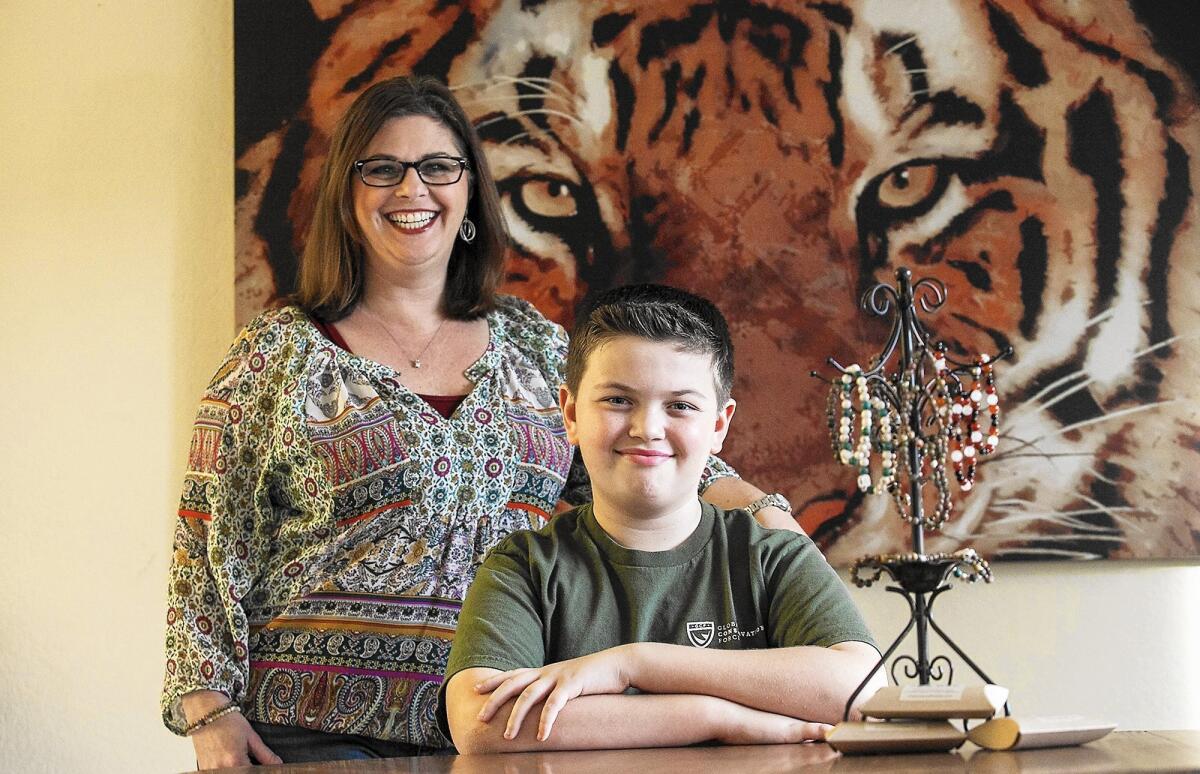 Michelle Fryer and her son Dylan, a 7th grader at Corona del Mar Middle School founded Creations 4 Wildlife, a Newport Beach-based company supporting wildlife protection.