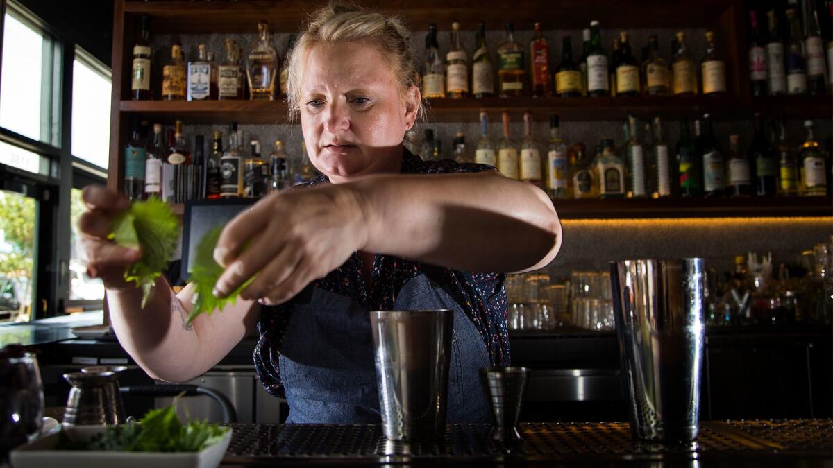 Bartender Gabriella Mlynarczyk makes a Kyoho grape non-alcoholic cocktail.