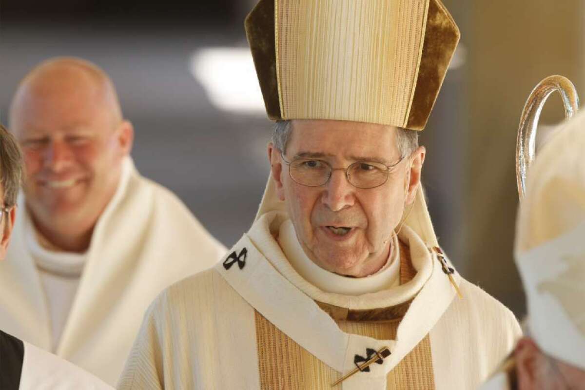 Cardinal Roger Mahony at a mass welcoming the Los Angeles Diocese's new archbishop
