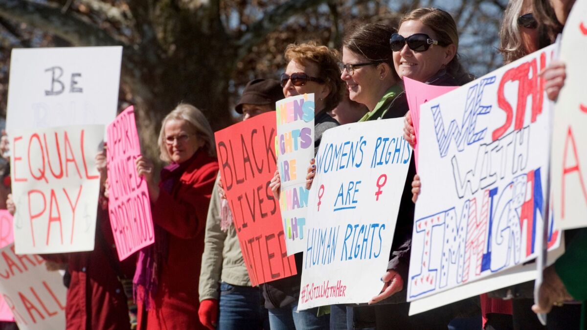 A Women's Day rally in Charleston, Ill., in March.