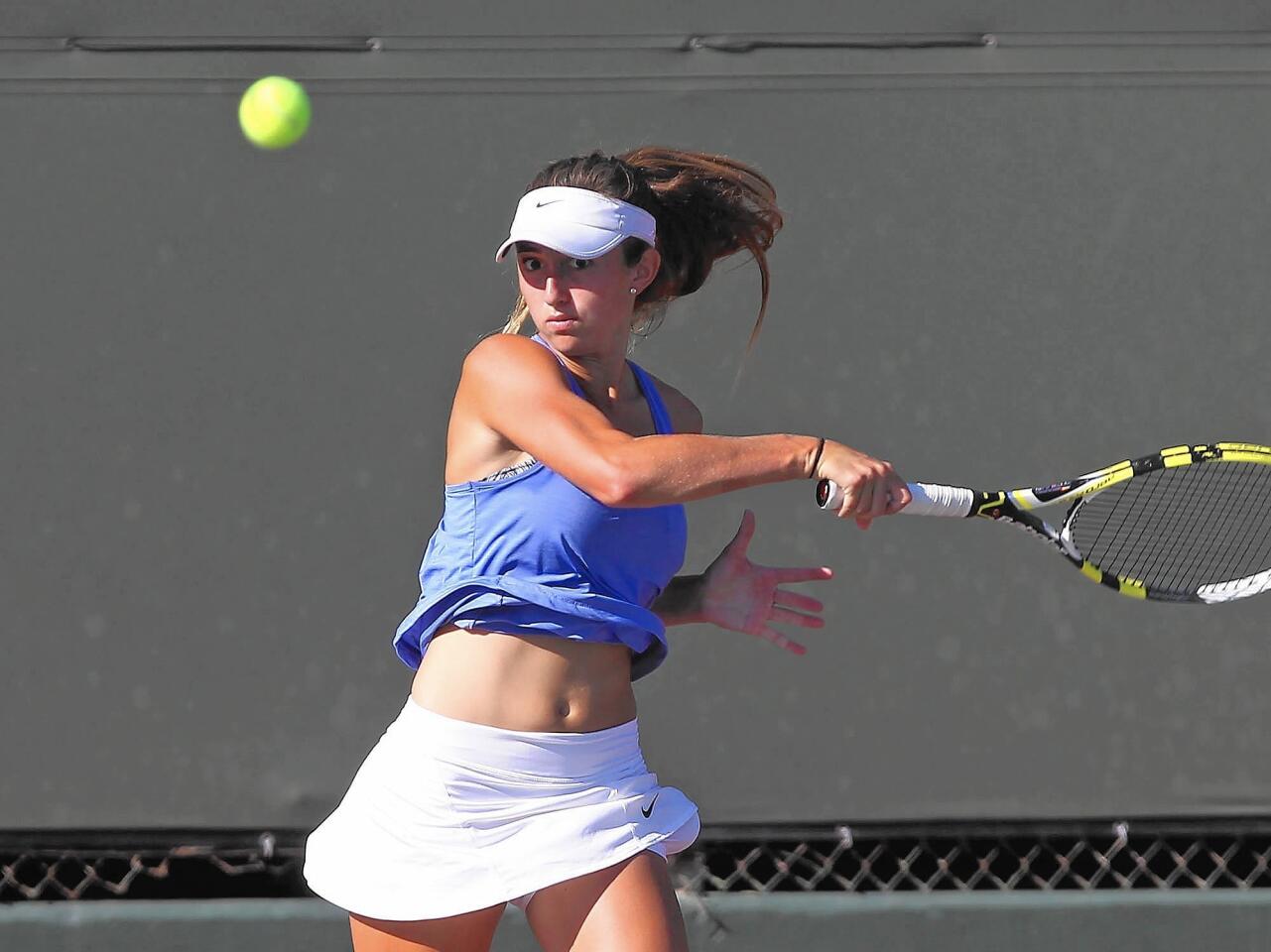 Corona del Mar High's Jasie Dunk swept in singles against Sage Hill on Wednesday.