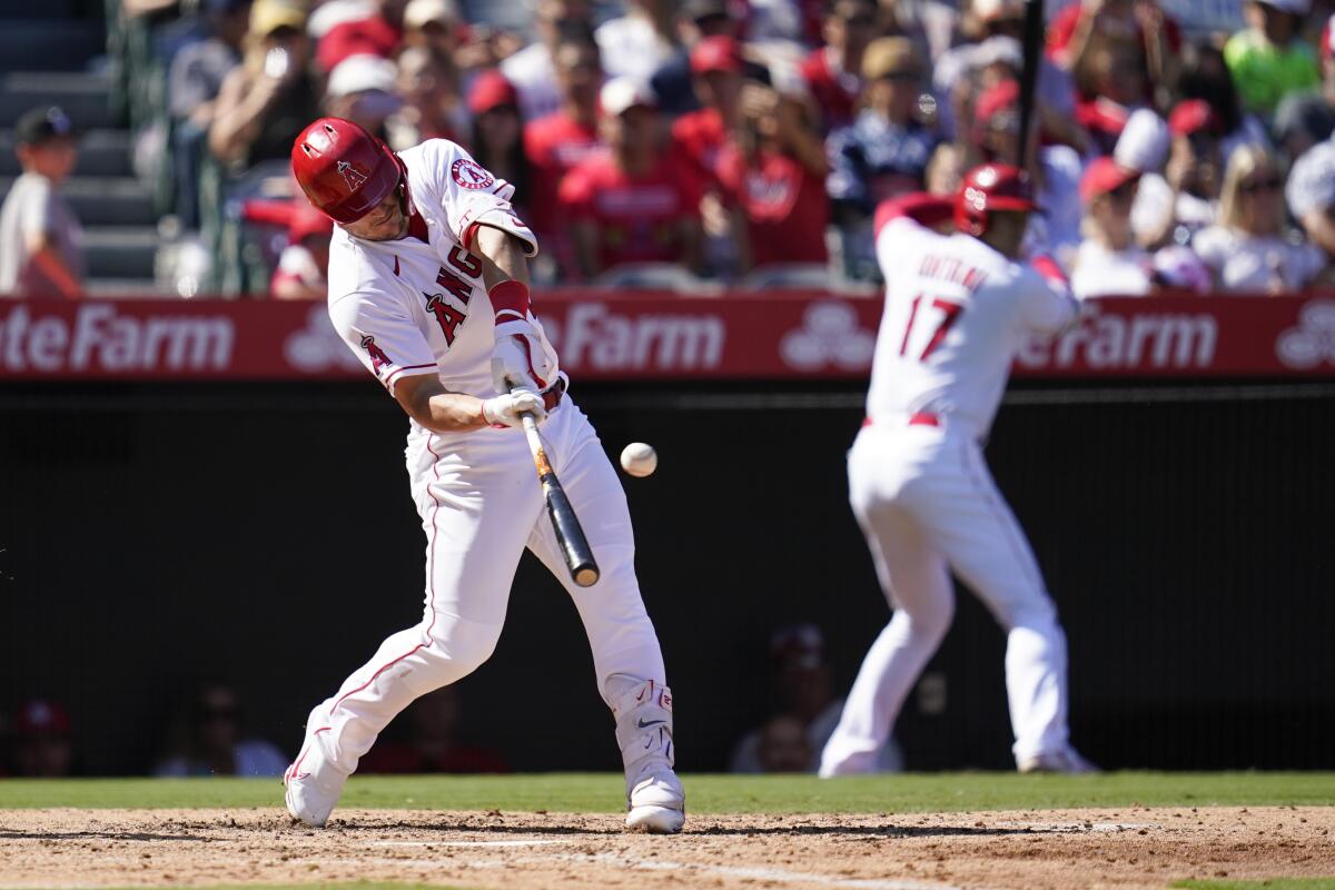 Angels star Mike Trout hits his 39th home run of the season during the fourth inning.