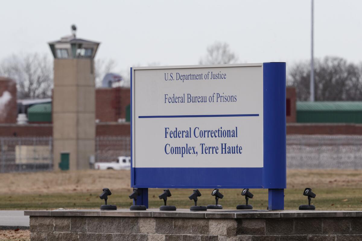 A sign marks the prison in Terre Haute, Ind., where executions resumed Tuesday.