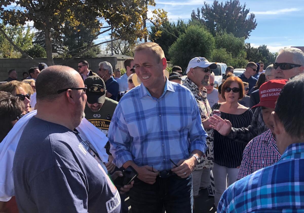 Republican Rep. Jeff Denham (R-Turlock) meets with supporters in Modesto.