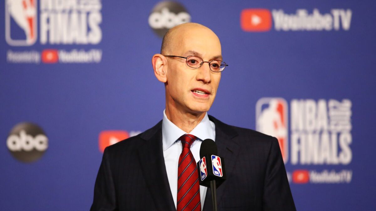 NBA commissioner Adam Silver addresses the media before Game 1 of the NBA Finals on Thursday night.