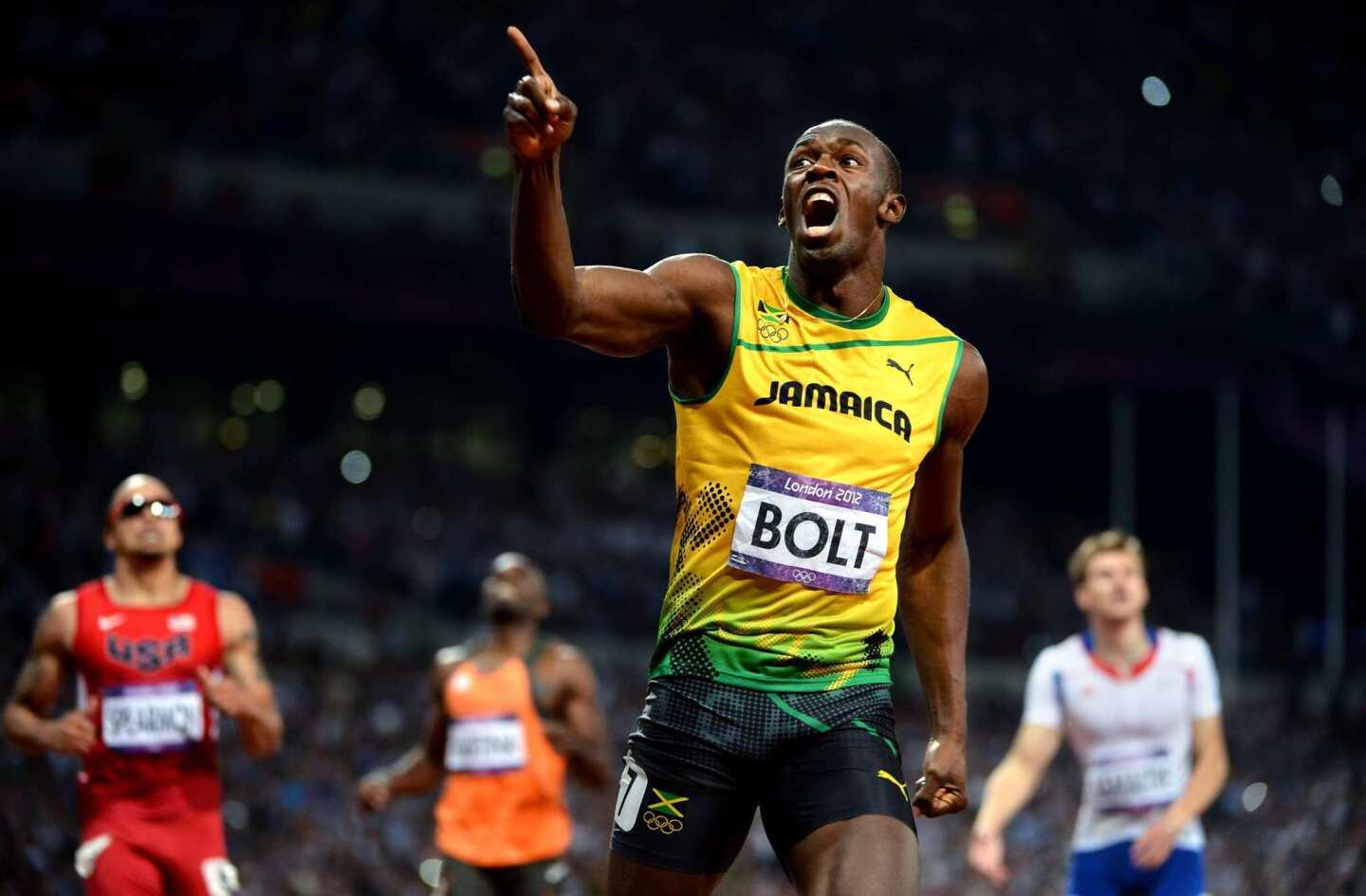 Jamaica's Usain Bolt celebrates his gold medal win in the men's 200 meters at the 2012 London Olympics on Thursday.