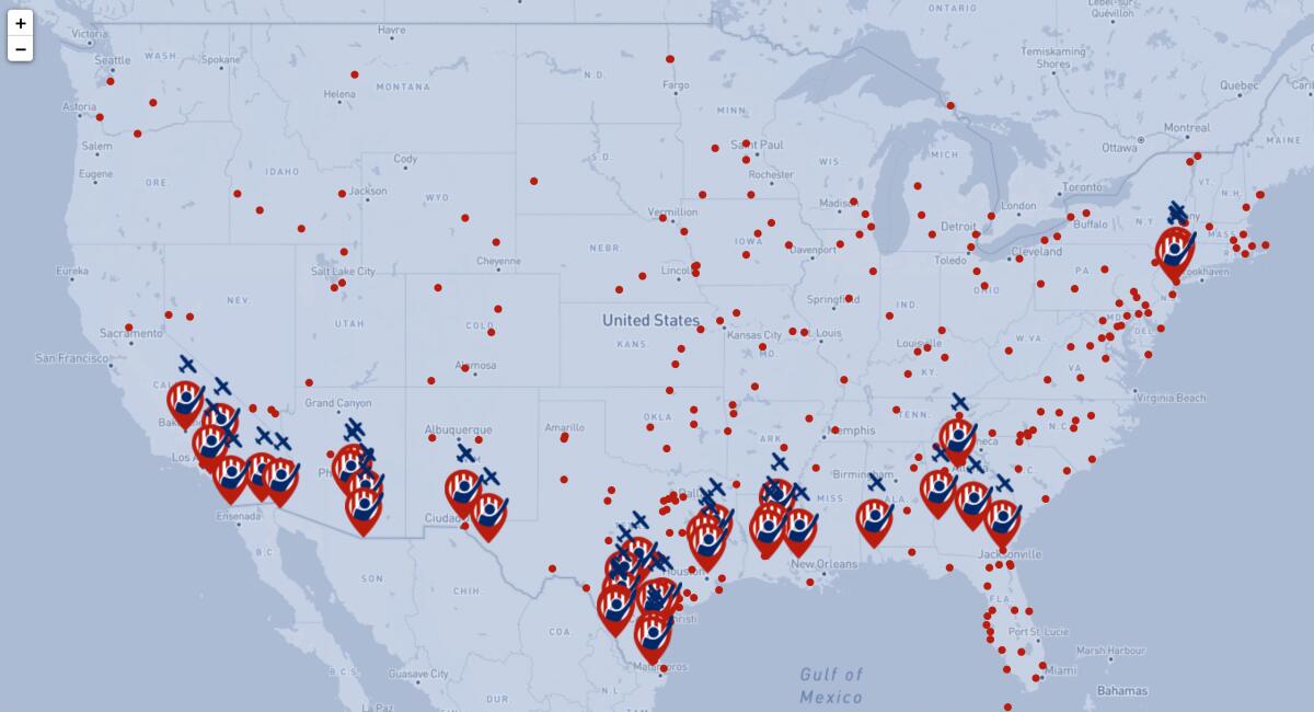 A map by the artist project "In Plain Sight" shows immigrant detention centers in the U.S.
