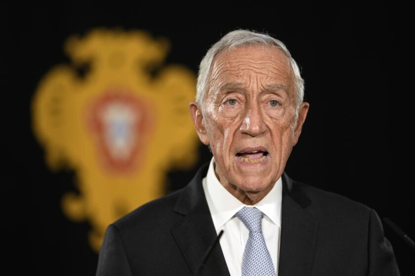Portuguese President Marcelo Rebelo de Sousa addresses the country after hosting a meeting of the Council of State at the Belem presidential palace in Lisbon, Thursday, Nov. 9, 2023. On Tuesday, Prime Minister Antonio Costa resigned while his government is involved in a widespread corruption probe. (AP Photo/Armando Franca)