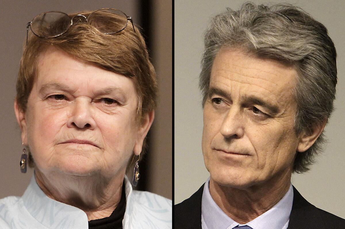 Supervisorial candidates Sheila Kuehl, left, and Bobby Shriver will debate tonight in Pacoima.