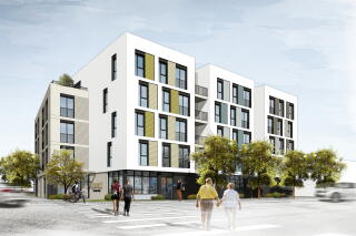Rendering of Phase 1 of the campus expansion, a multi-level complex