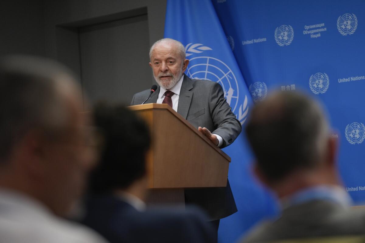 Brazil President Luiz Inacio Lula da Silva speaks during a news conference in September at U.N. headquarters.