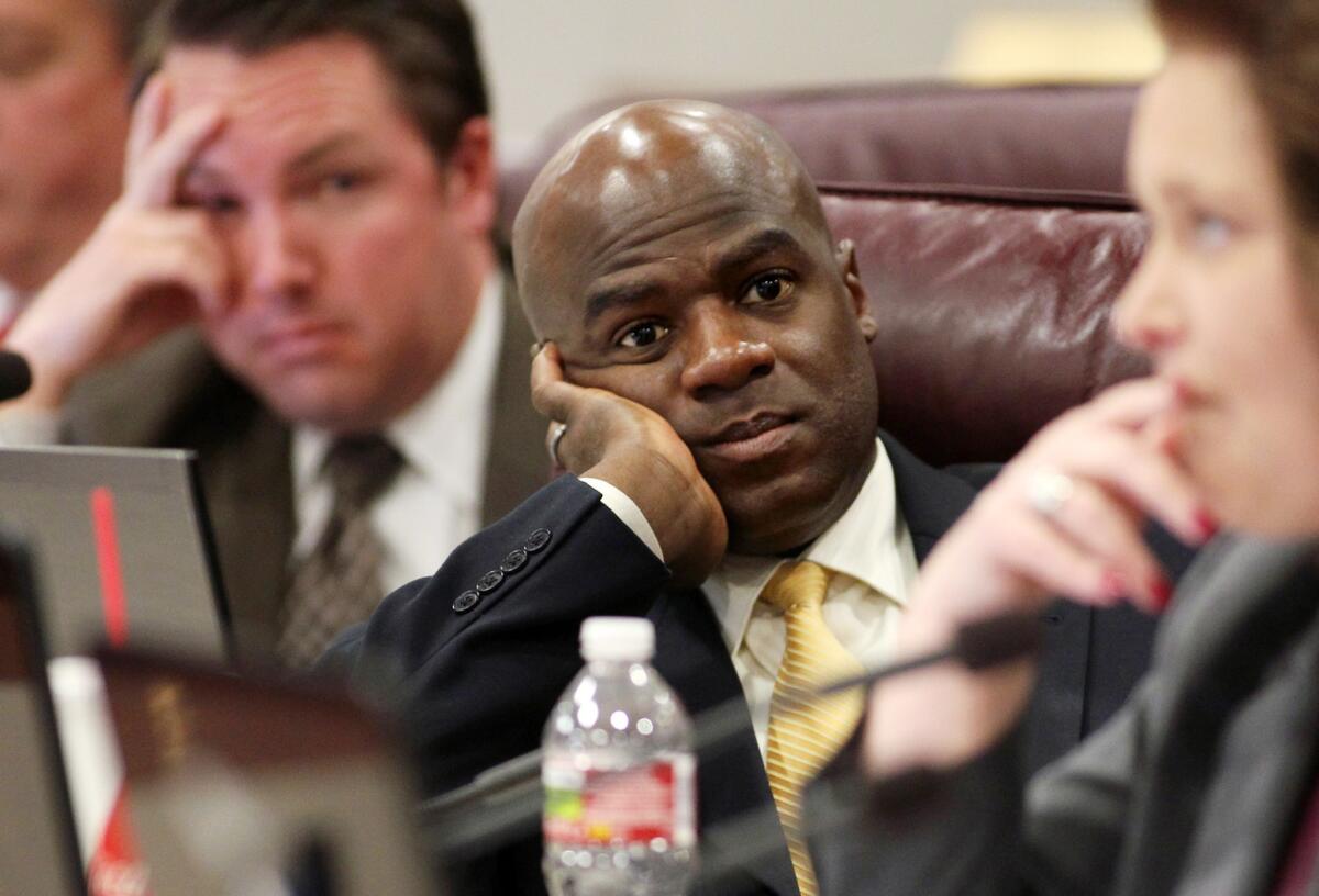 Kelvin Atkinson, a Democrat from North Las Vegas, surprised his colleagues in Nevada's state Senate when he announced Monday that he was gay during a debate about same-sex marriage. He is pictured here during a 2011 session.