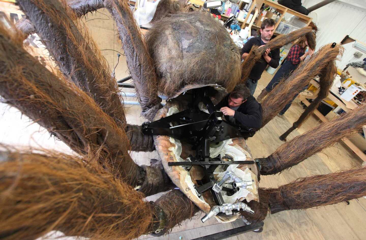 A member of the Creatures Effects Team (yes, there was a whole team just for creature effects) is seen working on Aragog.