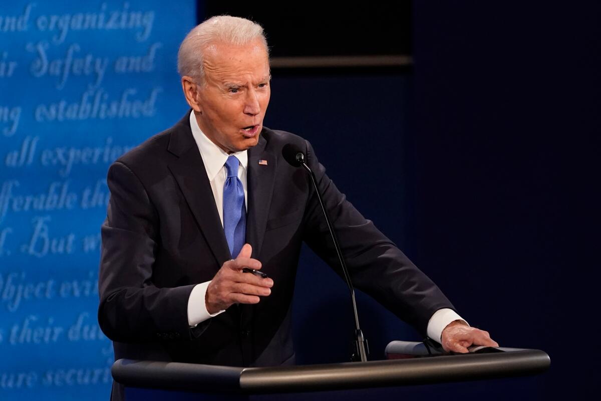 Joe Biden answers a question during the second and final presidential debate.