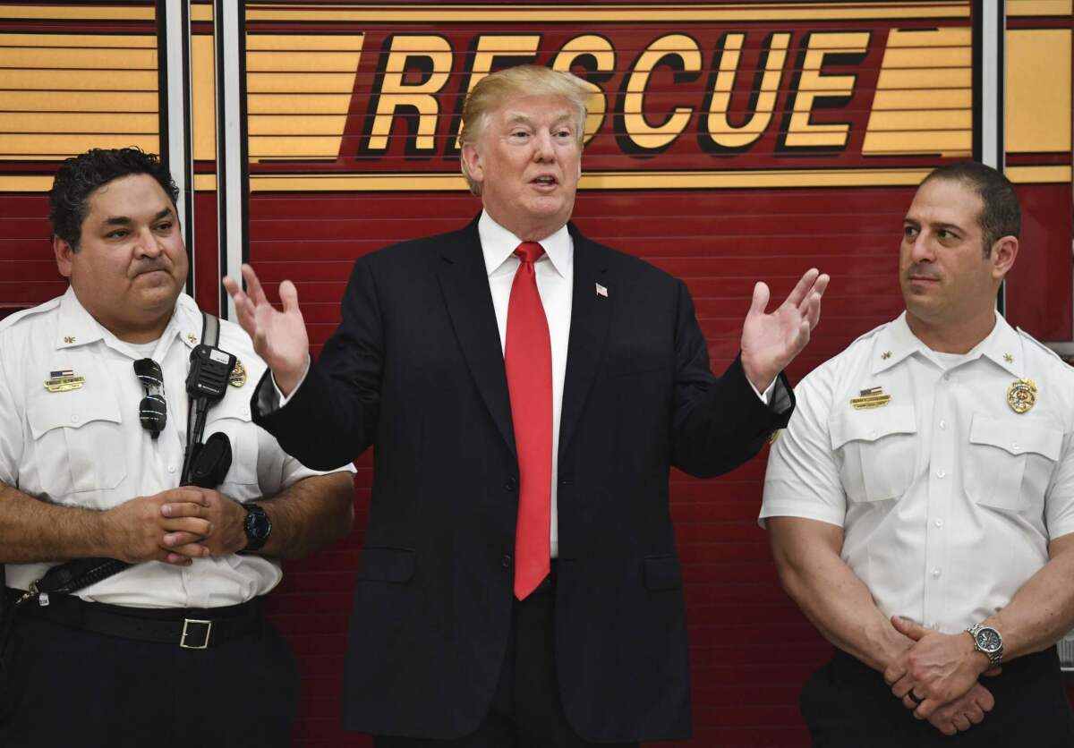 President Trump visits a firehouse in West Palm Beach, Fla., on Wednesday.