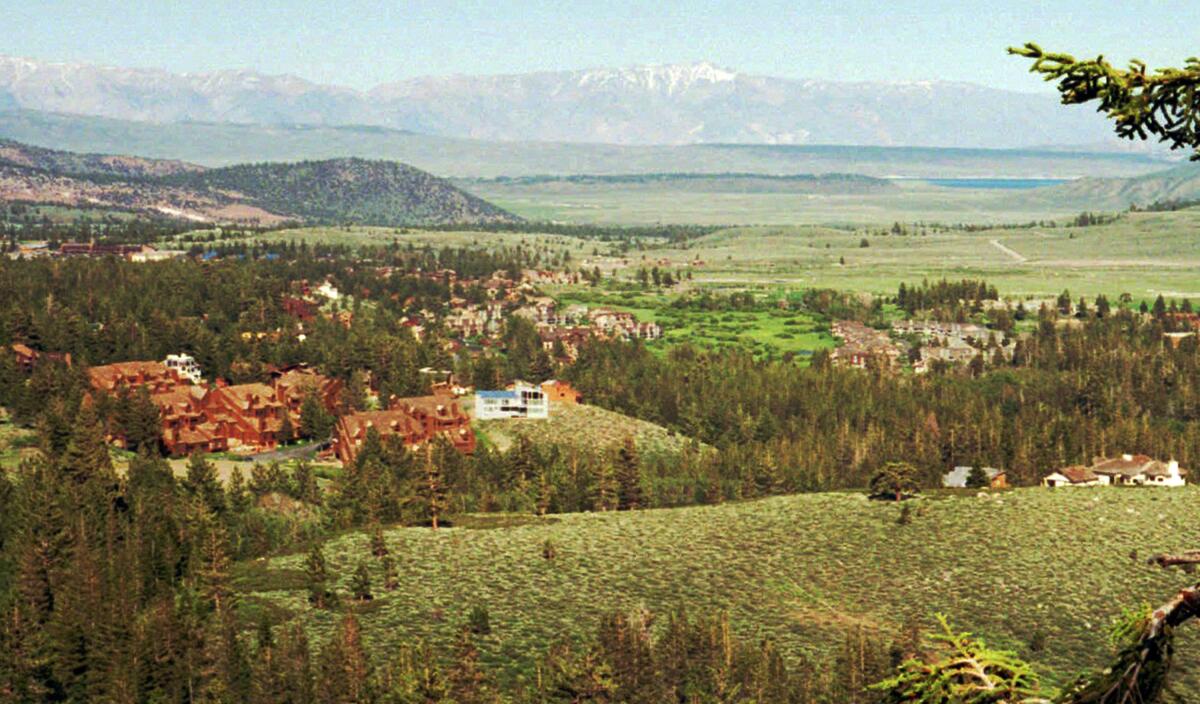 A 1995 photo of Mammoth Lakes with Long Valley in the distance
