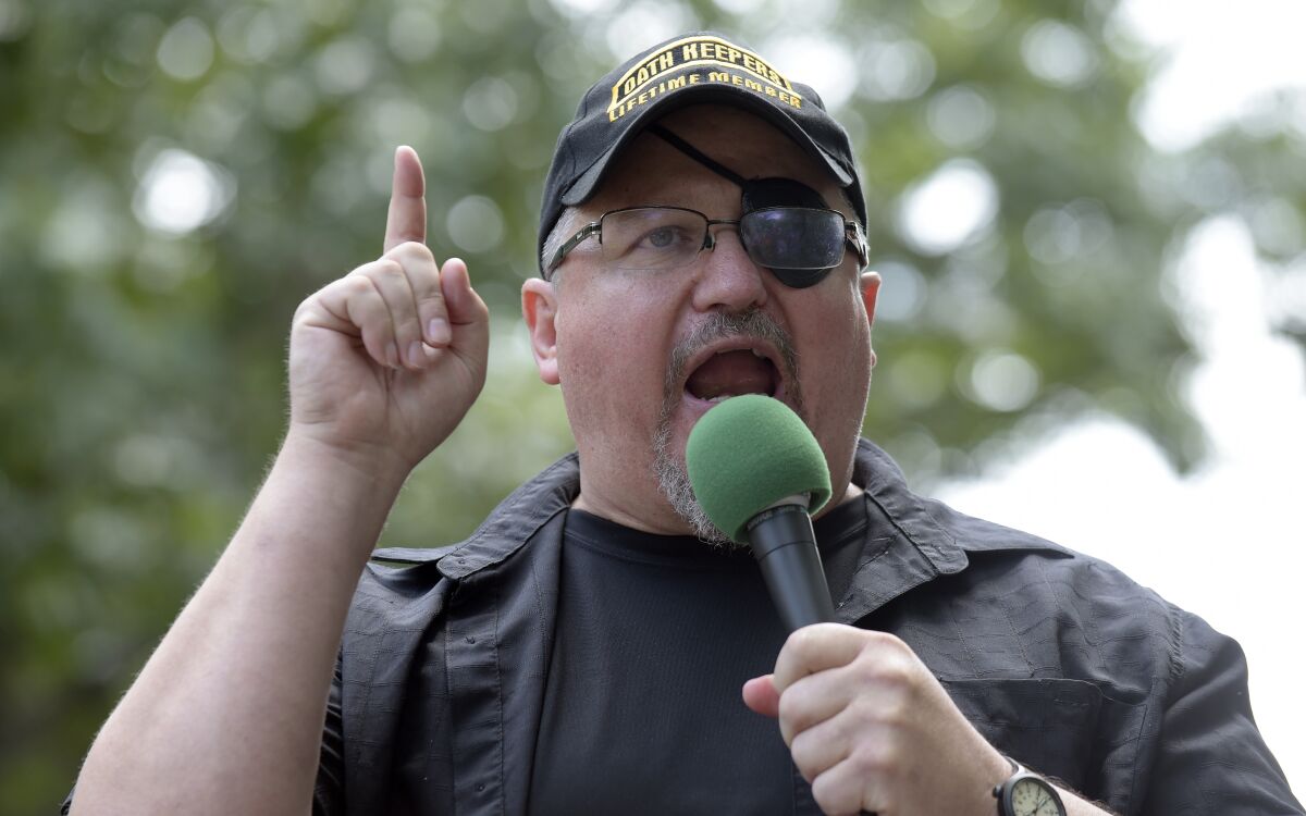 Stewart Rhodes, founder and president of the Oath Keepers speaks during a gun rights rally at the Connecticut State Capitol 