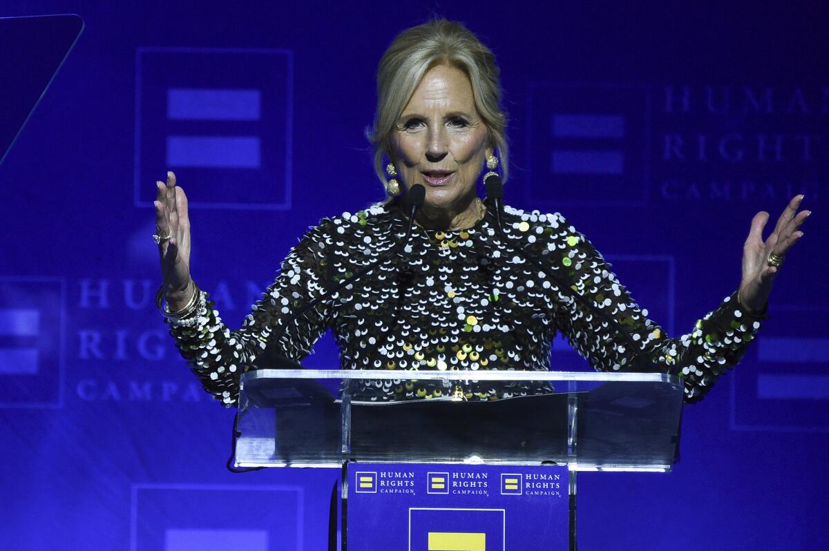 Jill Biden’s swing through Southern California: Fundraisers, protesters and a stop at SoulCycle