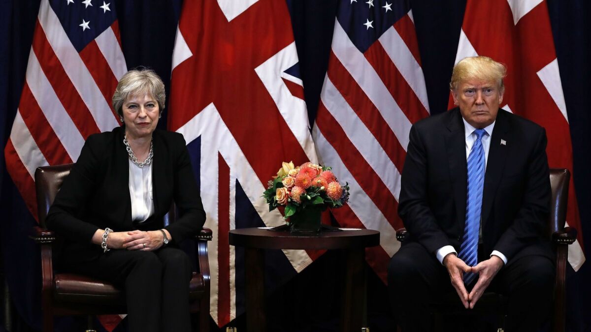 British Prime Minister Theresa May and President Trump meet on the sidelines of the General Assembly of the United Nations in New York, New York on Sept. 26.