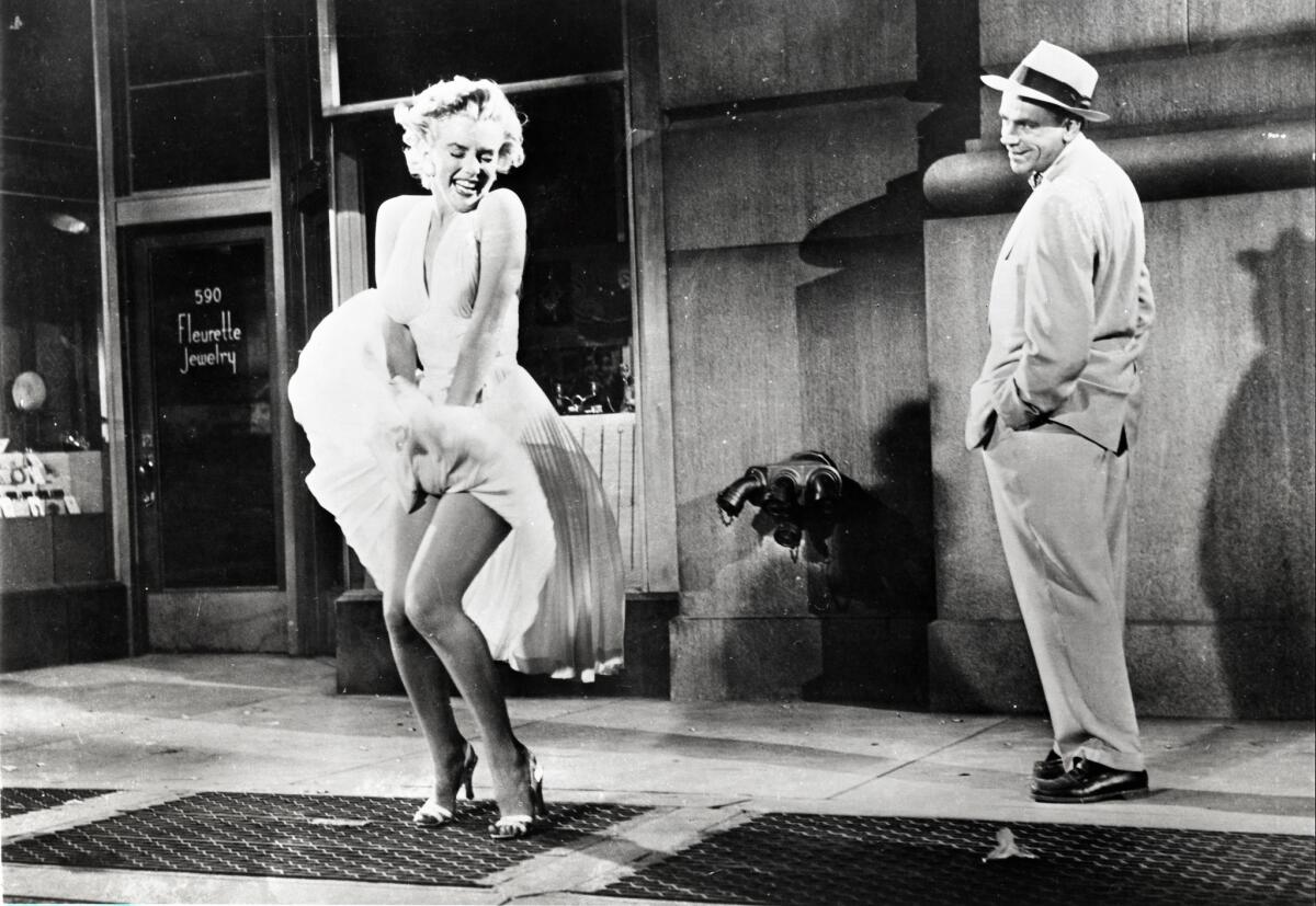 After an initial location shoot in New York City, director Billy Wilder re-created "Seven Year Itch's" skirt-blowing scene on Stage 9 of the Fox Studio Lot with Marilyn Monroe and Tom Ewell.