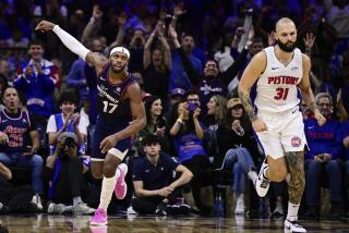 Philadelphia 76ers' Buddy Hield (17) celebrates after a basket during the second half of an NBA basketball game against the Detroit Pistons, Tuesday, April 9, 2024, in Philadelphia. (AP Photo/Derik Hamilton)