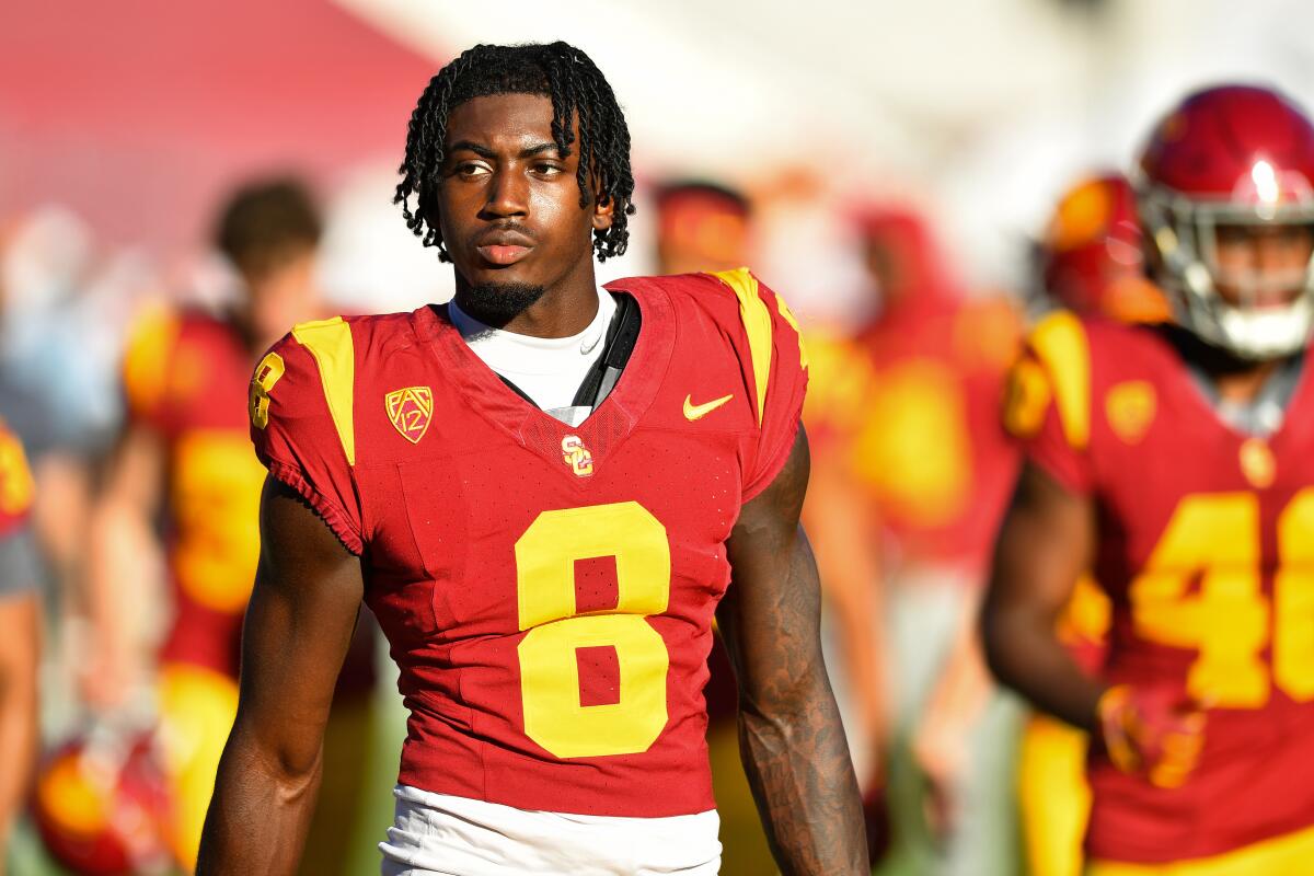 USC safety Zion Branch stands on the field before playing Utah on Oct. 21.