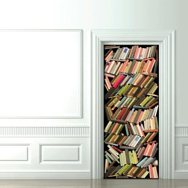 The messy book print by Koziel is made specifically to fit over a door. ($199, Couture Deco)