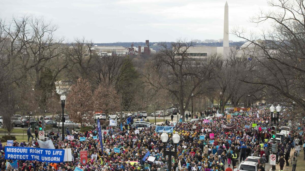 Pro-life demonstrators march towards the U.S. Supreme Court during the 44th annual March for Life in Washington on Jan. 27, 2017.