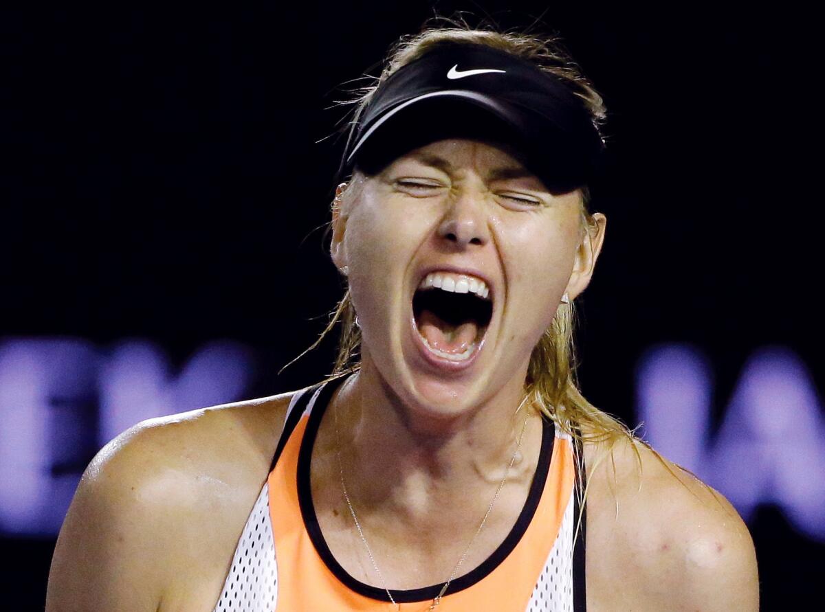 Maria Sharapova celebrates after winning a point against Belinda Bencic during their fourth round match at the Australian Open.