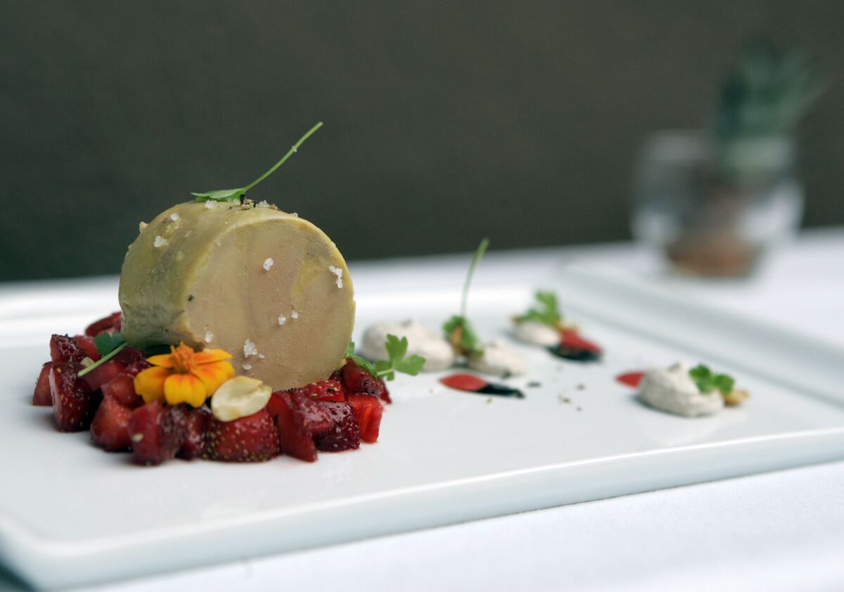 The foie gras terrine dish at Blanca Restaurant at Lido Center in Newport Beach.