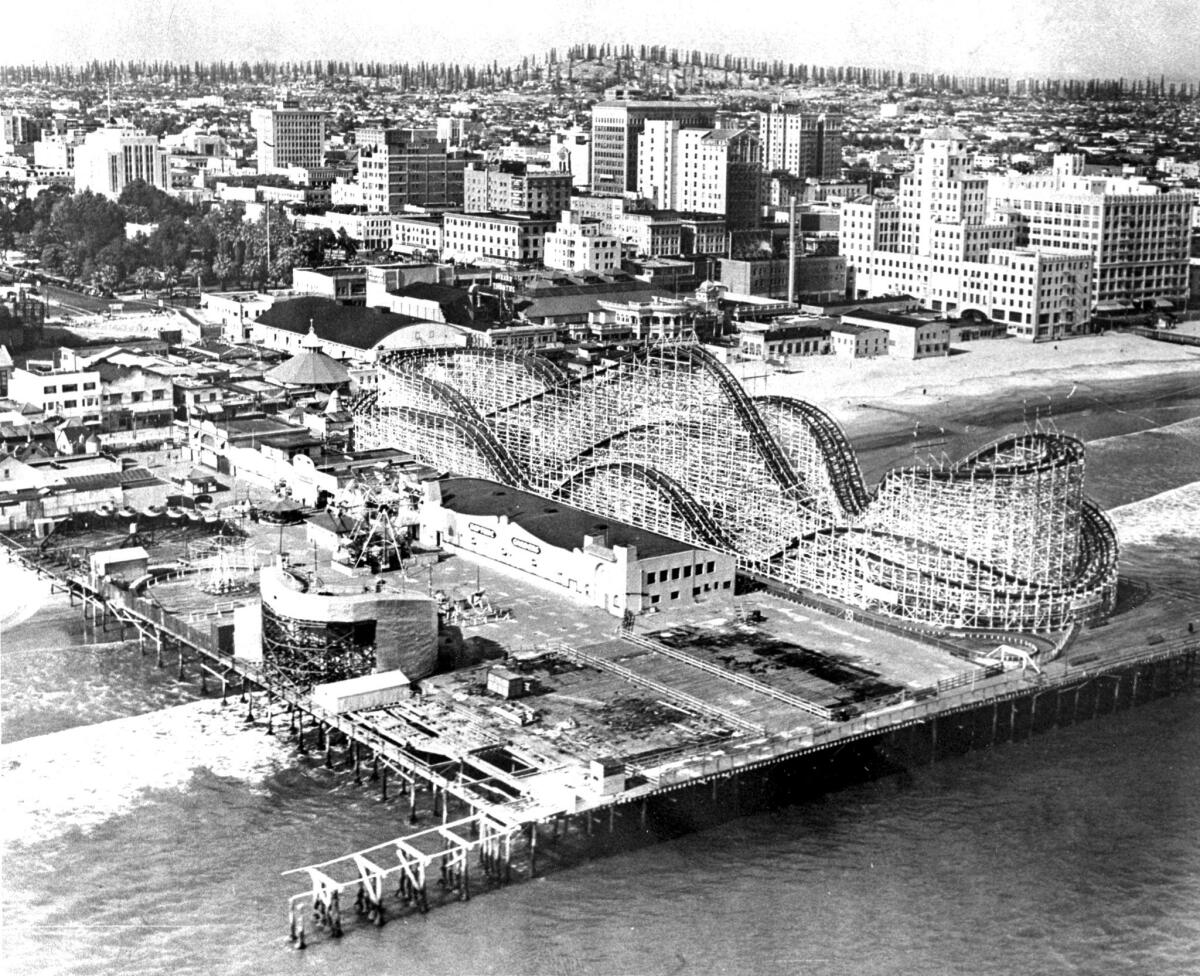 A photo obtained by The Times in 1988 shows the Cyclone Racer at the Pike in Long Beach in the 1930s.