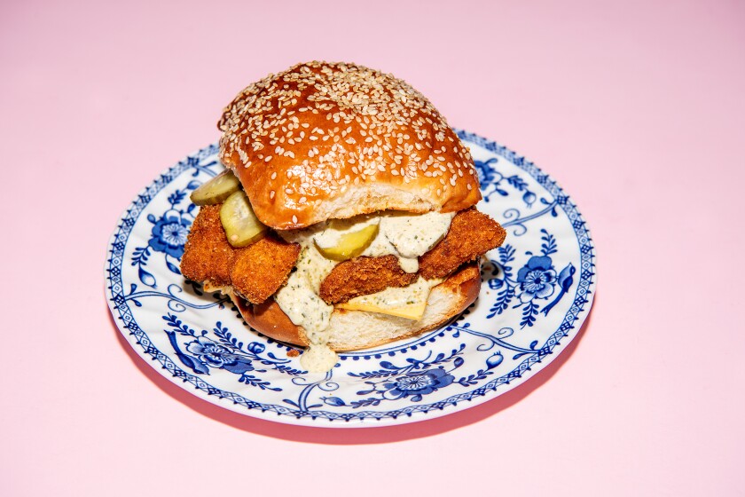 Fried cod sandwich from Oui Melrose.