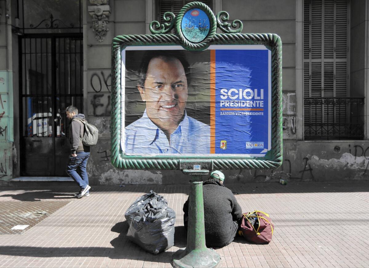 Buenos Aires state Gov. Daniel Scioli, an ally of President Cristina Fernandez de Kirchner, is expected to win the most votes in Sunday's election to succeed her. The question is whether he'll garner enough to win outright.