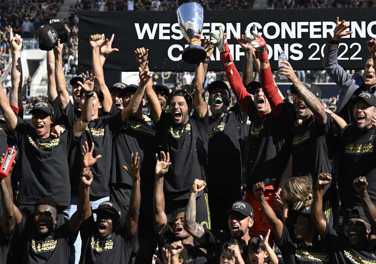 Eventual MLS Cup champion LAFC celebrates after a win over Austin FC in the Western Conference final on Oct. 30.