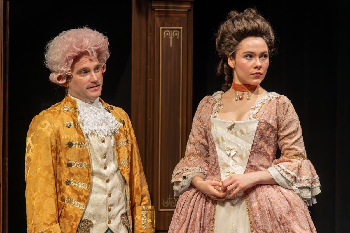 Jaycob Hunter as Wolfgang Amadeus Mozart and Samantha Green as Constanze Mozart.
